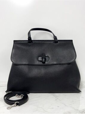 Gucci Bamboo Black Leather Top-Handle Satchel with Detachable Strap